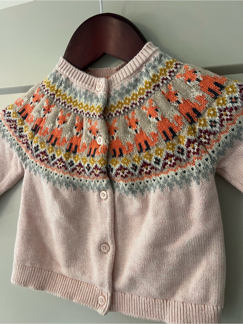Baby Gap 18-24M Pink Fox Fair Isle Cardigan Sweater